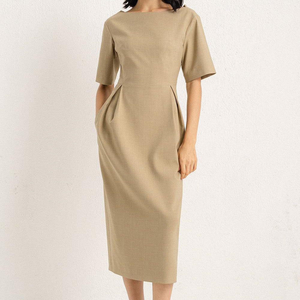 Sohi Sheath Boat Neck Polycotton Midi Dress - MEAN BLVD
