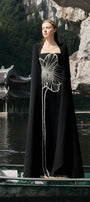 Sojourn Cape Queen Anne Neck Velvet Floor Length Dress - MEAN BLVD