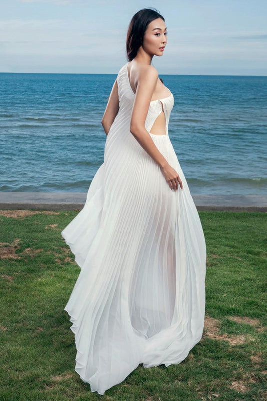 Solange Pleated One Shoulder Organza Floor Length Dress - MEAN BLVD