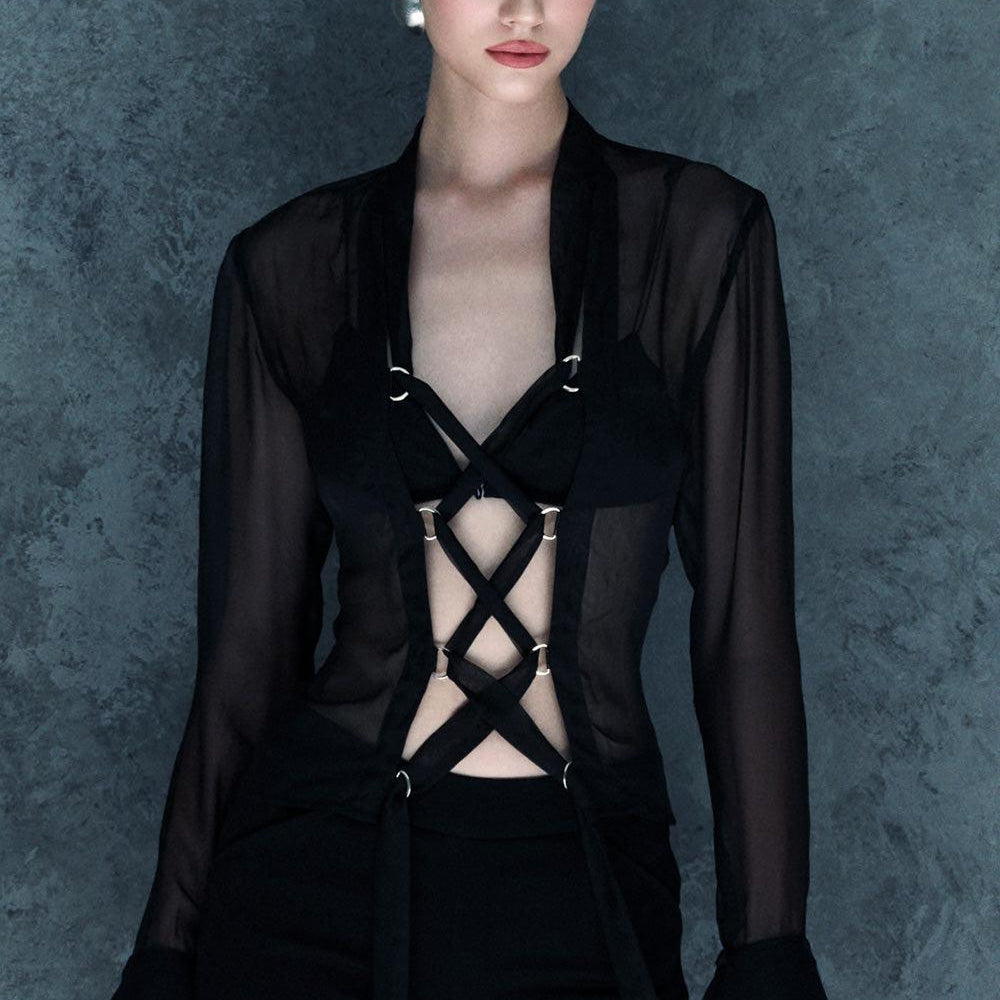 Soleila Bodycon See-Through Chiffon Shirt - MEAN BLVD