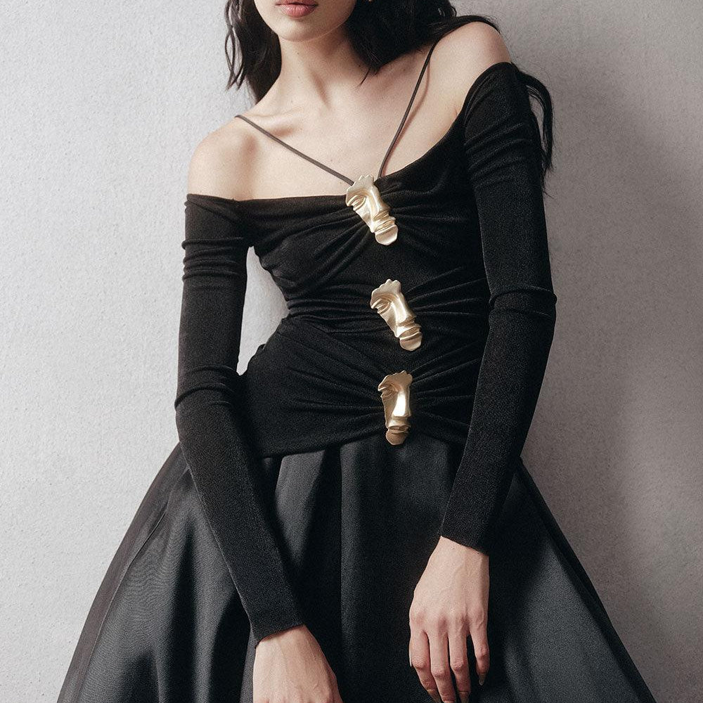 Soler A-line Cold Shoulder Sleeved Spandex Taffeta Maxi Dress - MEAN BLVD