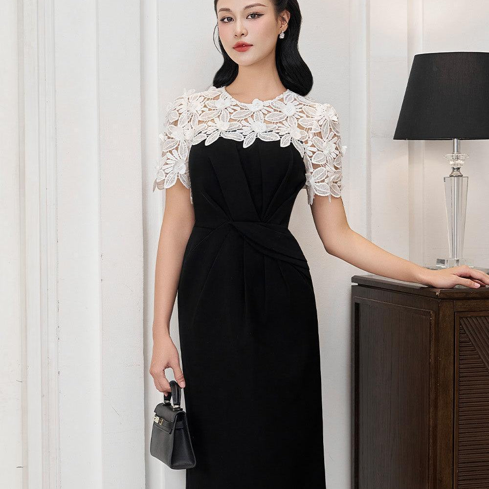 Solstice Sheath Draped Polyester Midi Dress - MEAN BLVD