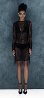Somber Straight Long Sleeved Mesh Knee-length Dress - MEAN BLVD