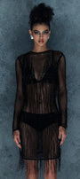 Somber Straight Long Sleeved Mesh Knee-length Dress - MEAN BLVD
