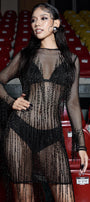 Somber Straight Long Sleeved Mesh Knee-length Dress - MEAN BLVD