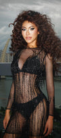 Somber Straight Long Sleeved Mesh Knee-length Dress - MEAN BLVD