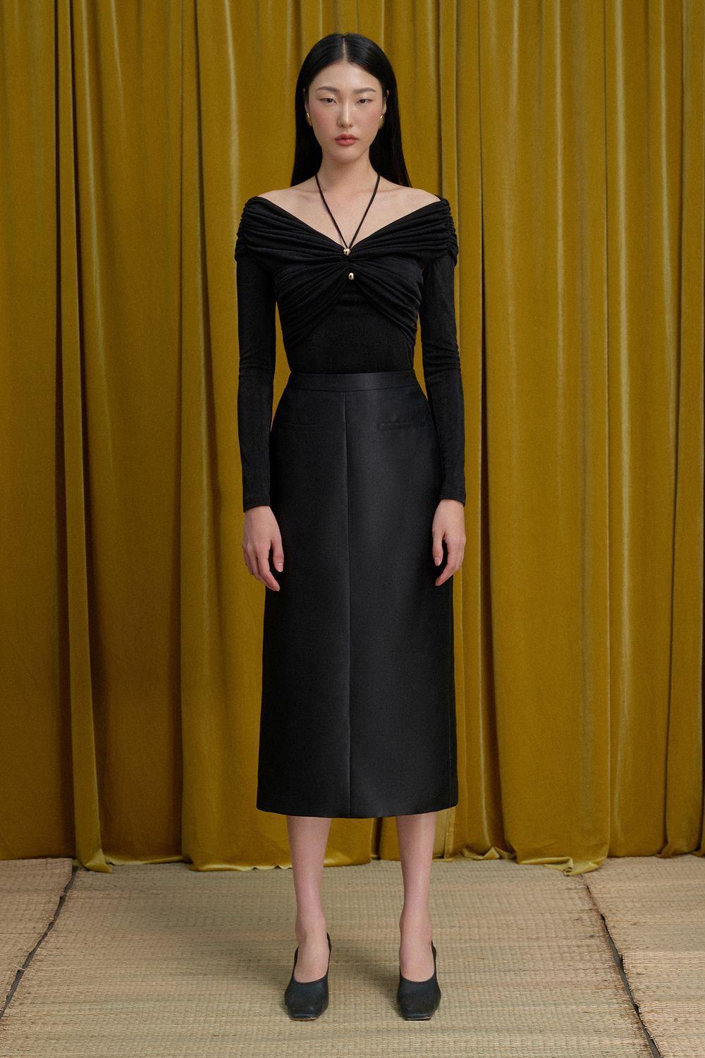 Son Straight Back Slit Taffeta Midi Skirt - MEAN BLVD