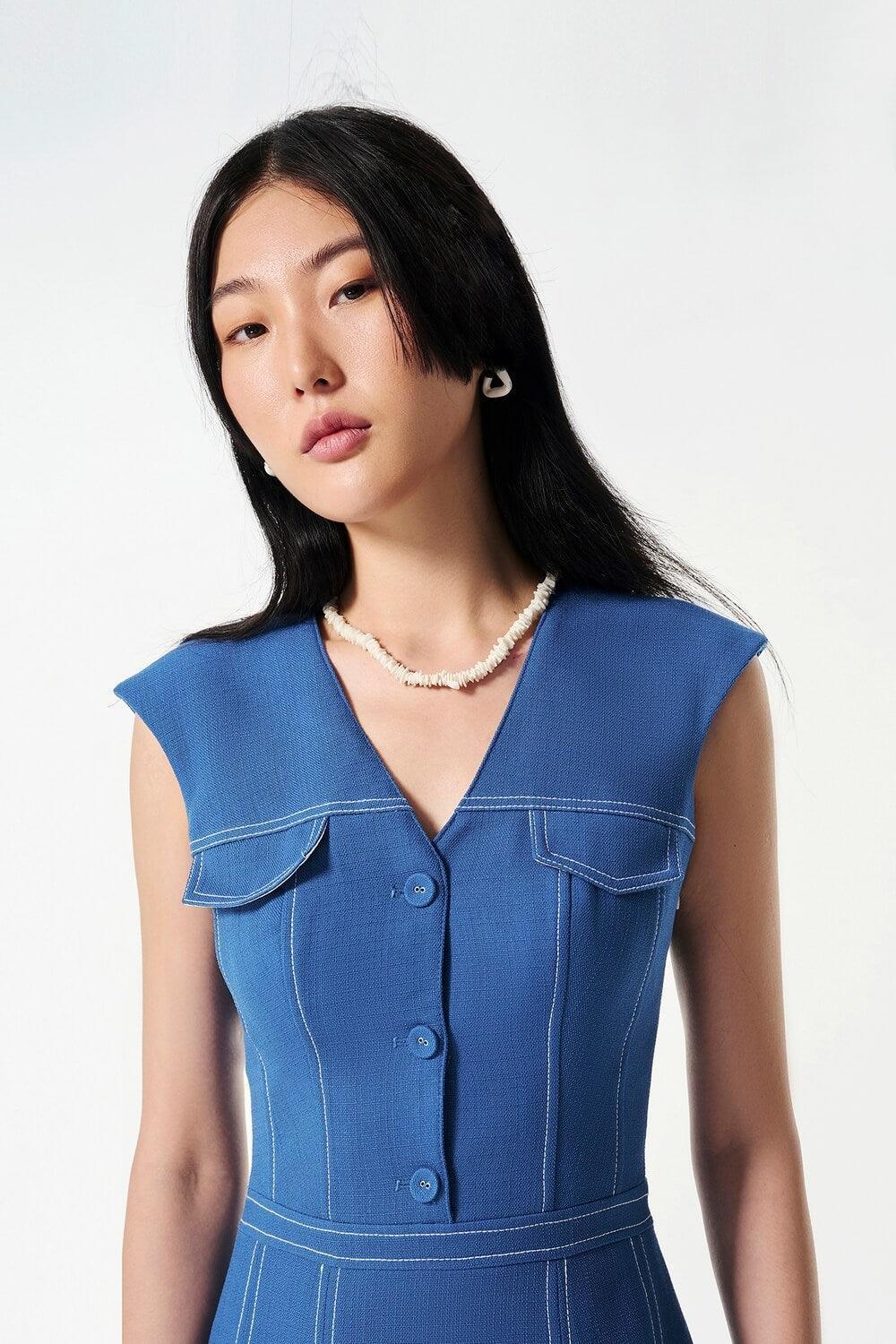 Sona A-line Sleeveless Wool Cotton Midi Dress - MEAN BLVD