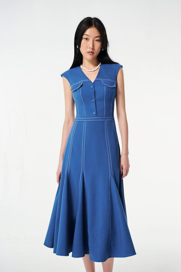 Sona A-line Sleeveless Wool Cotton Midi Dress - MEAN BLVD