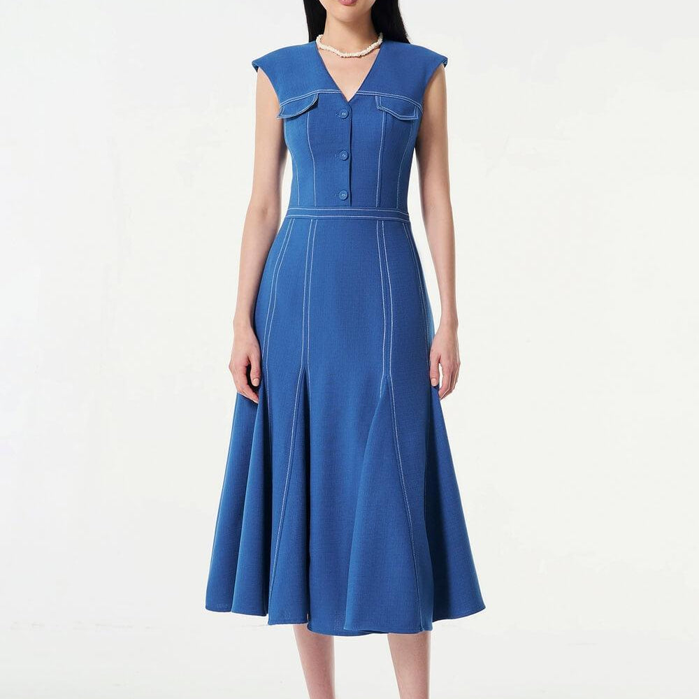Sona A-line Sleeveless Wool Cotton Midi Dress - MEAN BLVD