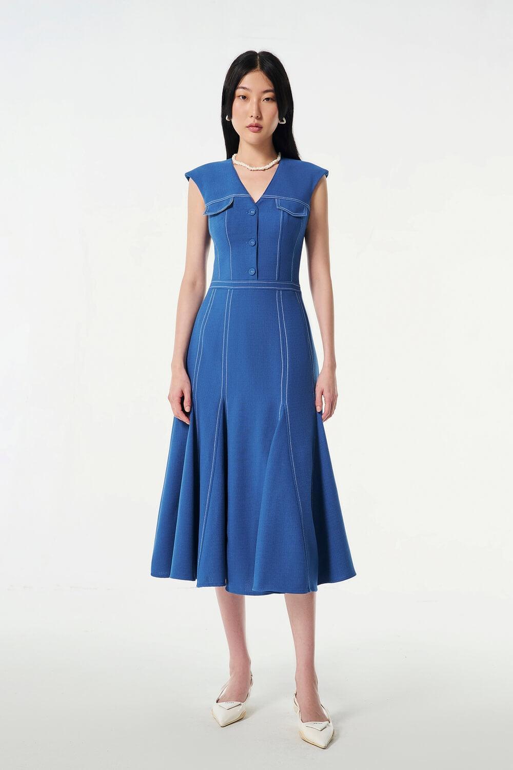 Sona A-line Sleeveless Wool Cotton Midi Dress - MEAN BLVD