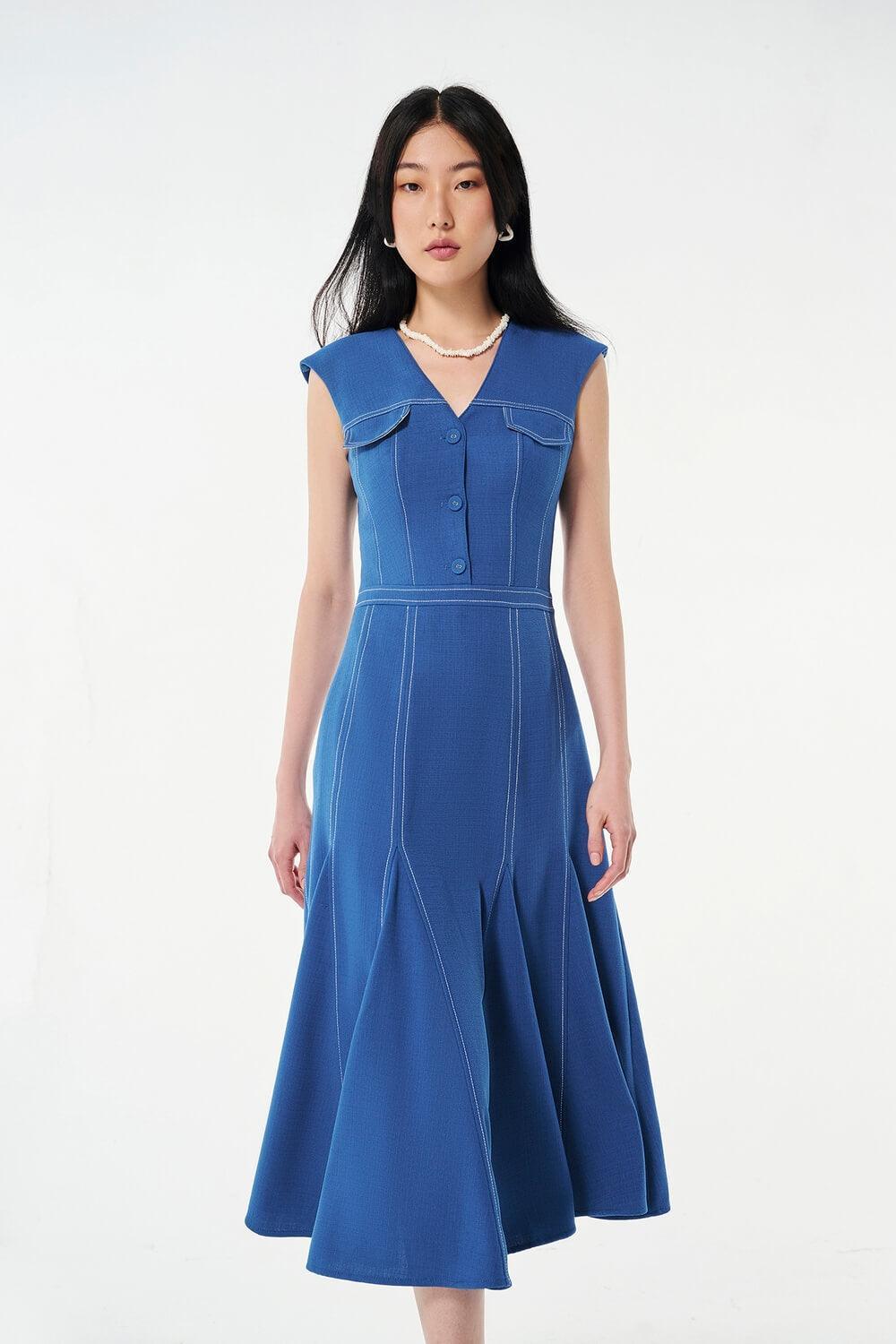 Sona A-line Sleeveless Wool Cotton Midi Dress - MEAN BLVD
