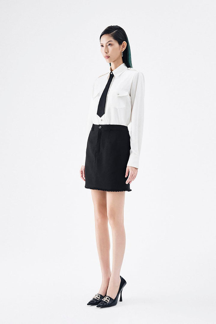 Sophia A-line Front Zipper Wool Blend Mini Skirt - MEAN BLVD