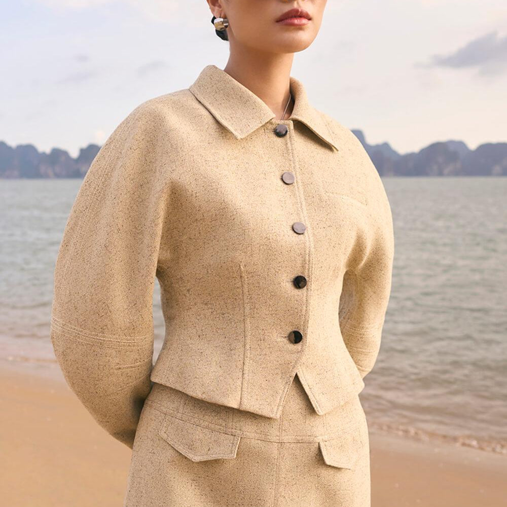 Sophia Fit and Flare Bouffant Sleeved Wool Blend Jacket - MEAN BLVD