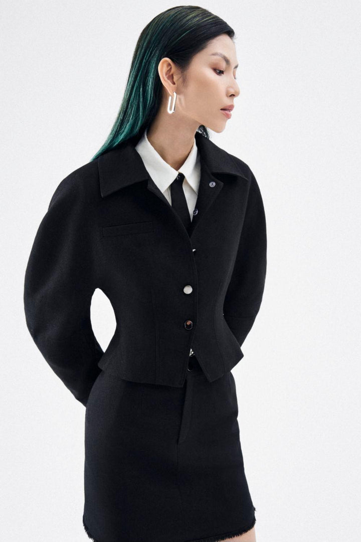 Sophia Fit and Flare Bouffant Sleeved Wool Blend Jacket - MEAN BLVD