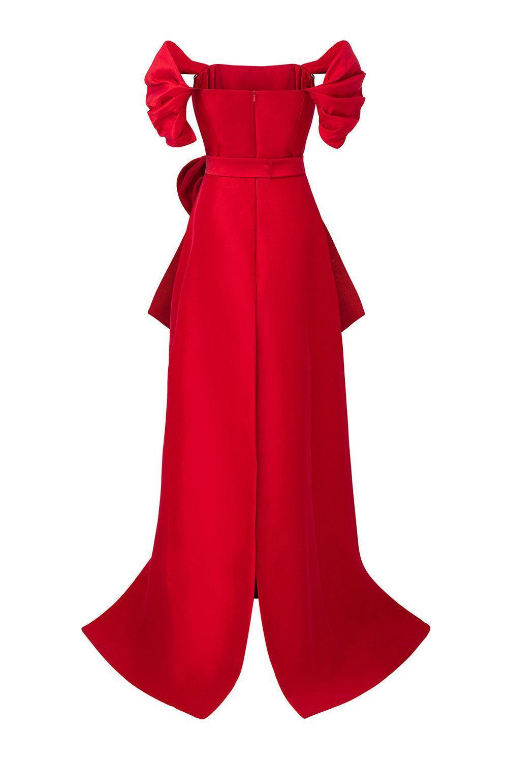 Sophia Peplum Off-Shoulder Taffeta Floor Length Dress - MEAN BLVD