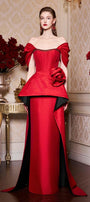 Sophia Peplum Off-Shoulder Taffeta Floor Length Dress - MEAN BLVD