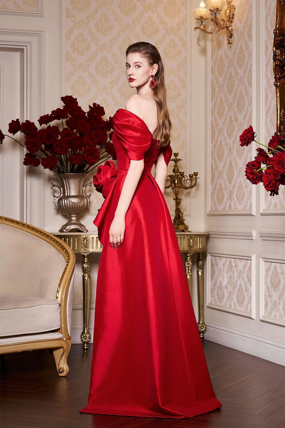 Sophia Peplum Off-Shoulder Taffeta Floor Length Dress - MEAN BLVD