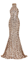 Sparkling Venus Mermaid Halter Neck Sequin Floor Length Dress - MEAN BLVD