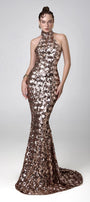 Sparkling Venus Mermaid Halter Neck Sequin Floor Length Dress - MEAN BLVD