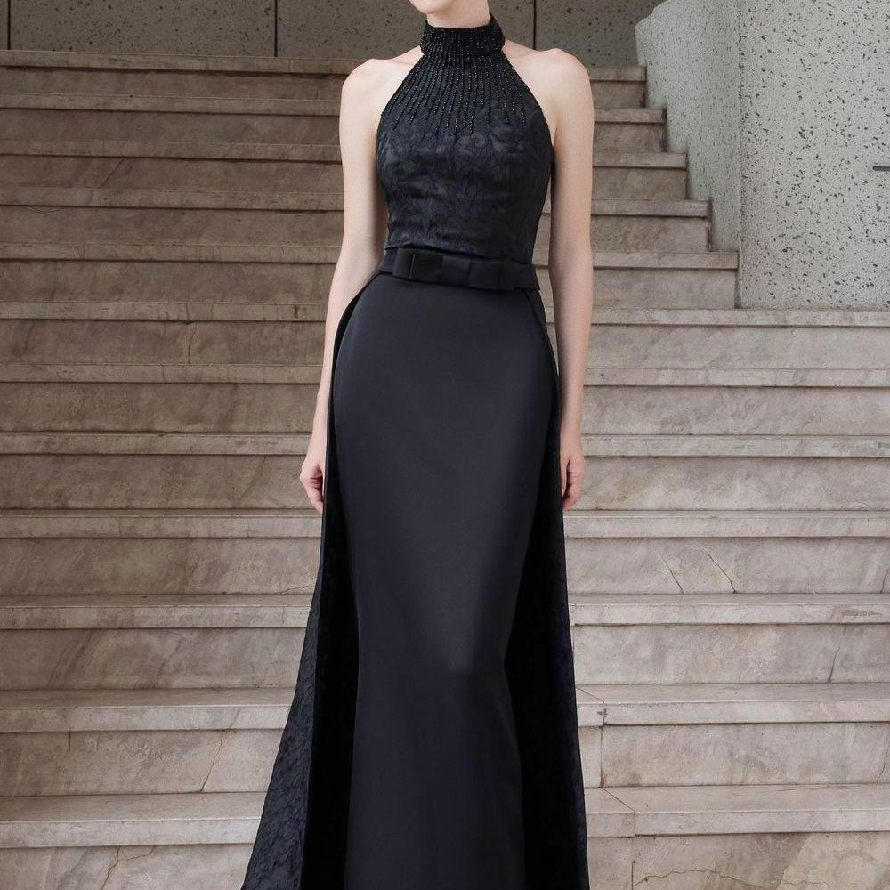 Spectra Halter Sleeveless Silk Floor Length Dress - MEAN BLVD