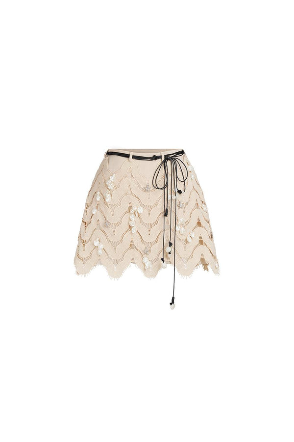 Stanton A-line Wavy Embroidered Lace Mini Skirt - MEAN BLVD