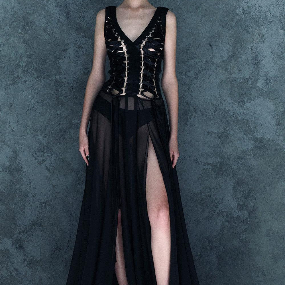 Stardust Slit Sleeveless Silk Chiffon Floor Length Dress - MEAN BLVD
