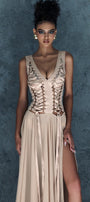Stardust Slit Sleeveless Silk Chiffon Floor Length Dress - MEAN BLVD