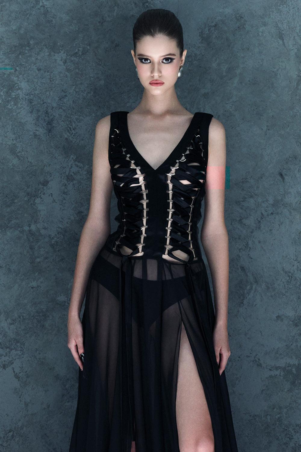 Stardust Slit Sleeveless Silk Chiffon Floor Length Dress - MEAN BLVD