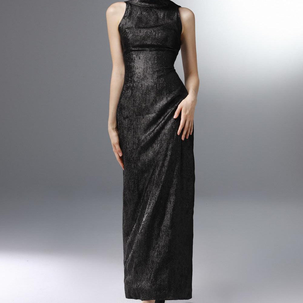 Stargaze Sheath High Neck Poly Silk Ankle Length Dress - MEAN BLVD