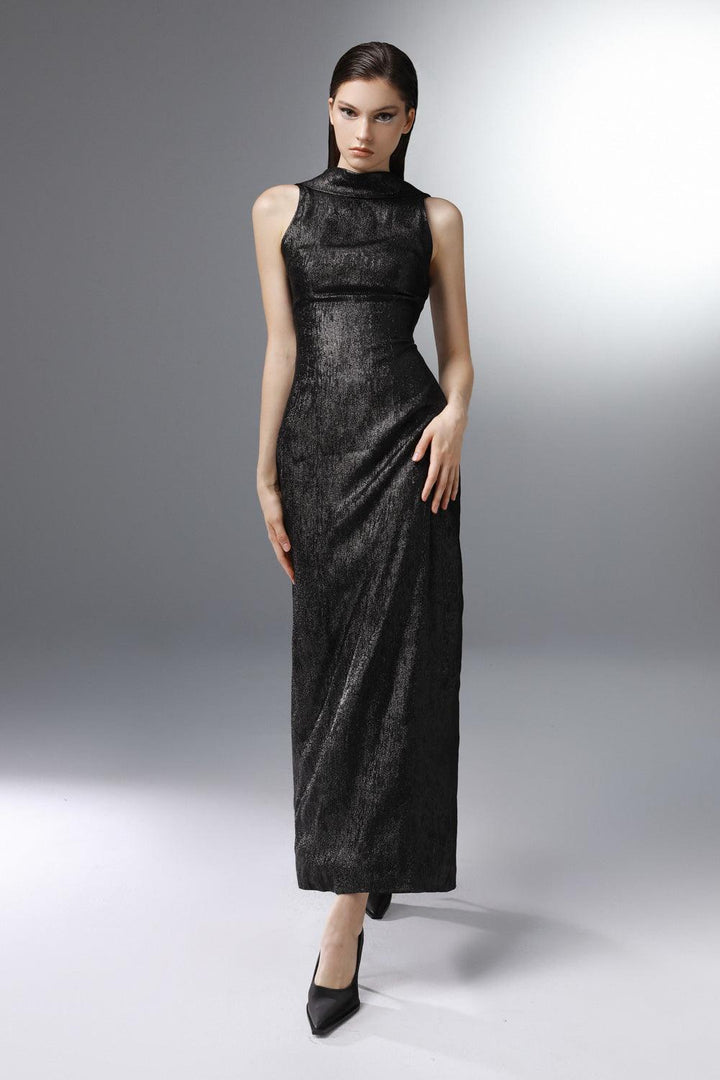 Stargaze Sheath High Neck Poly Silk Ankle Length Dress - MEAN BLVD
