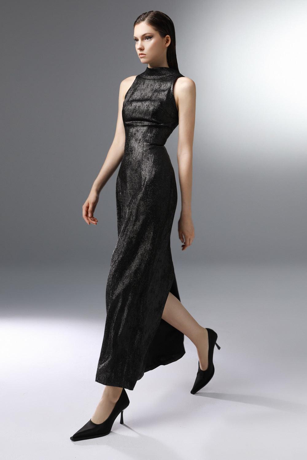 Stargaze Sheath High Neck Poly Silk Ankle Length Dress - MEAN BLVD