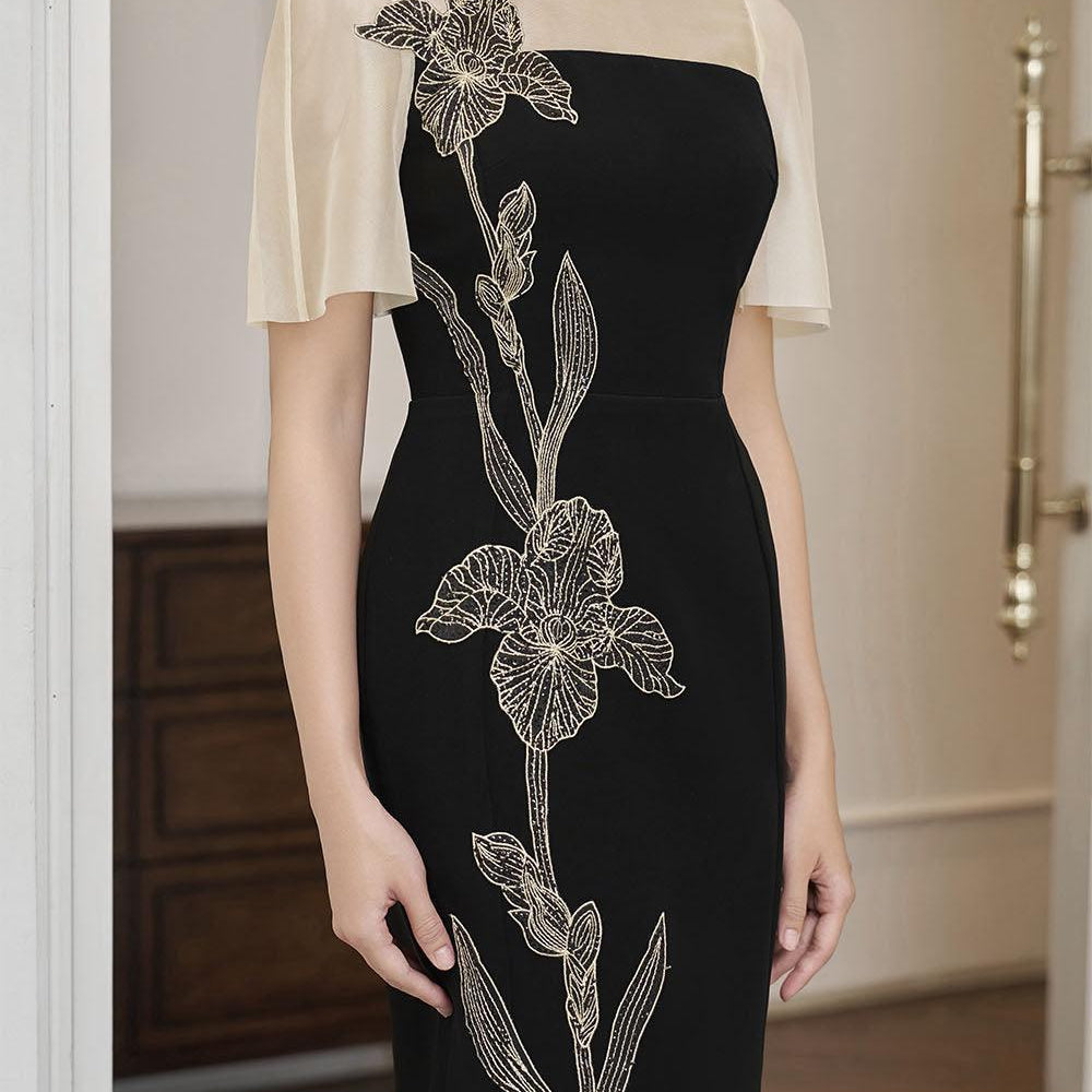 Starla Trumpet Flutter Sleeved Polyester Midi Dress - MEAN BLVD