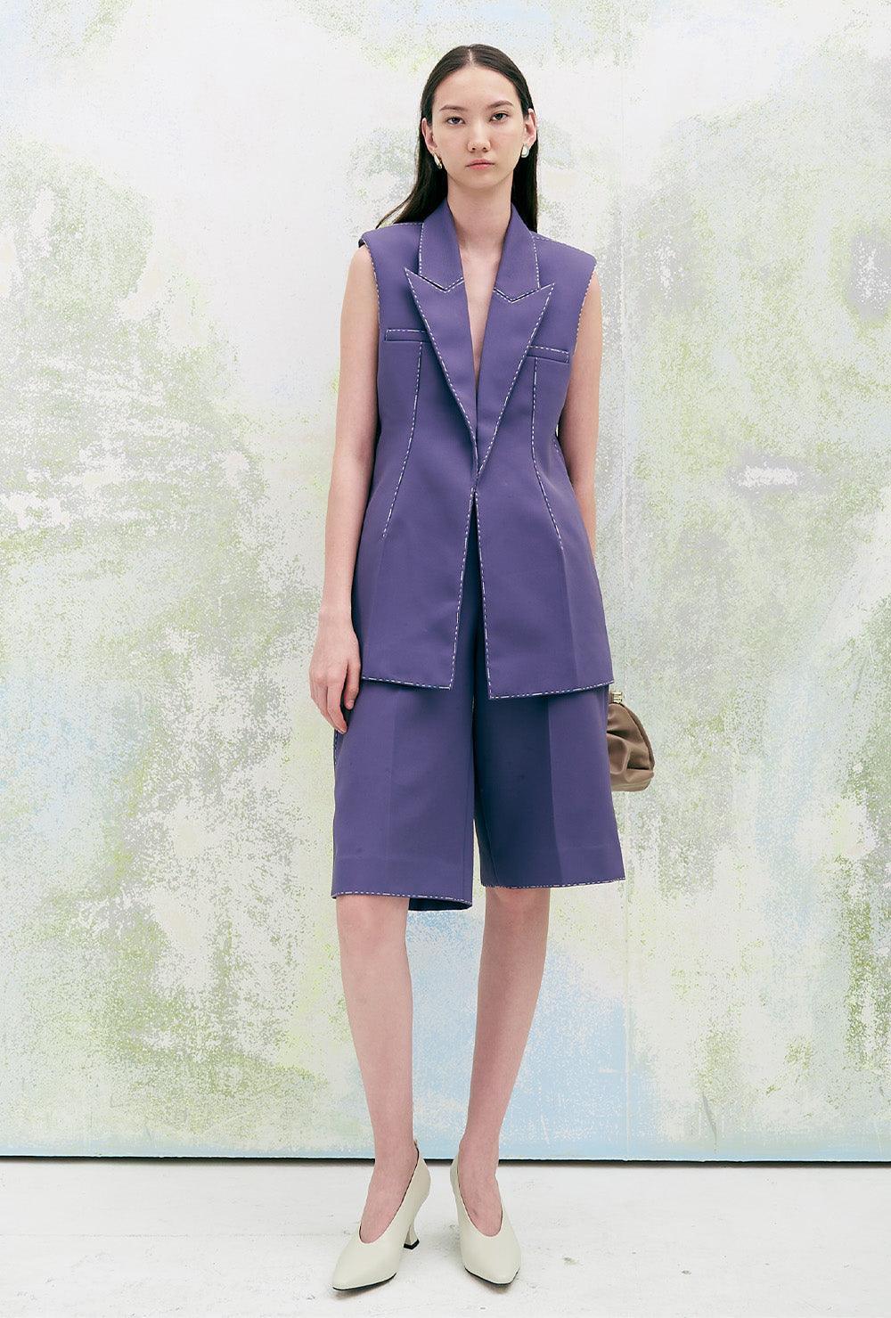 Statement Straight Sleeveless Twill Blazer - MEAN BLVD