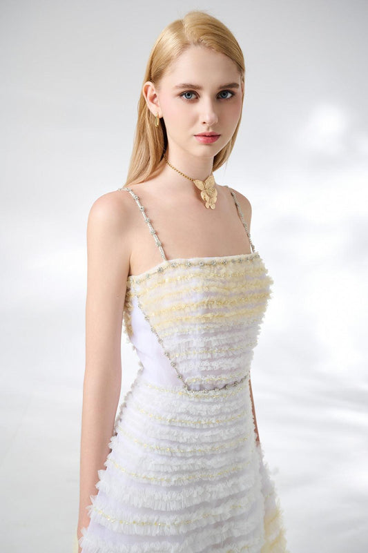 Steele Ball Gown Ruffle Trim Organza Floor Length Dress - MEAN BLVD