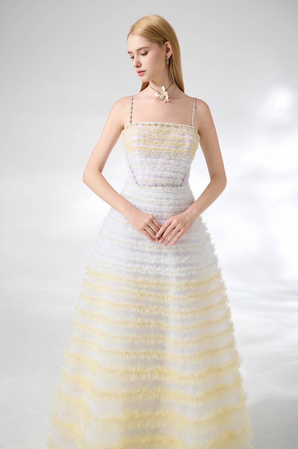 Steele Ball Gown Ruffle Trim Organza Floor Length Dress - MEAN BLVD