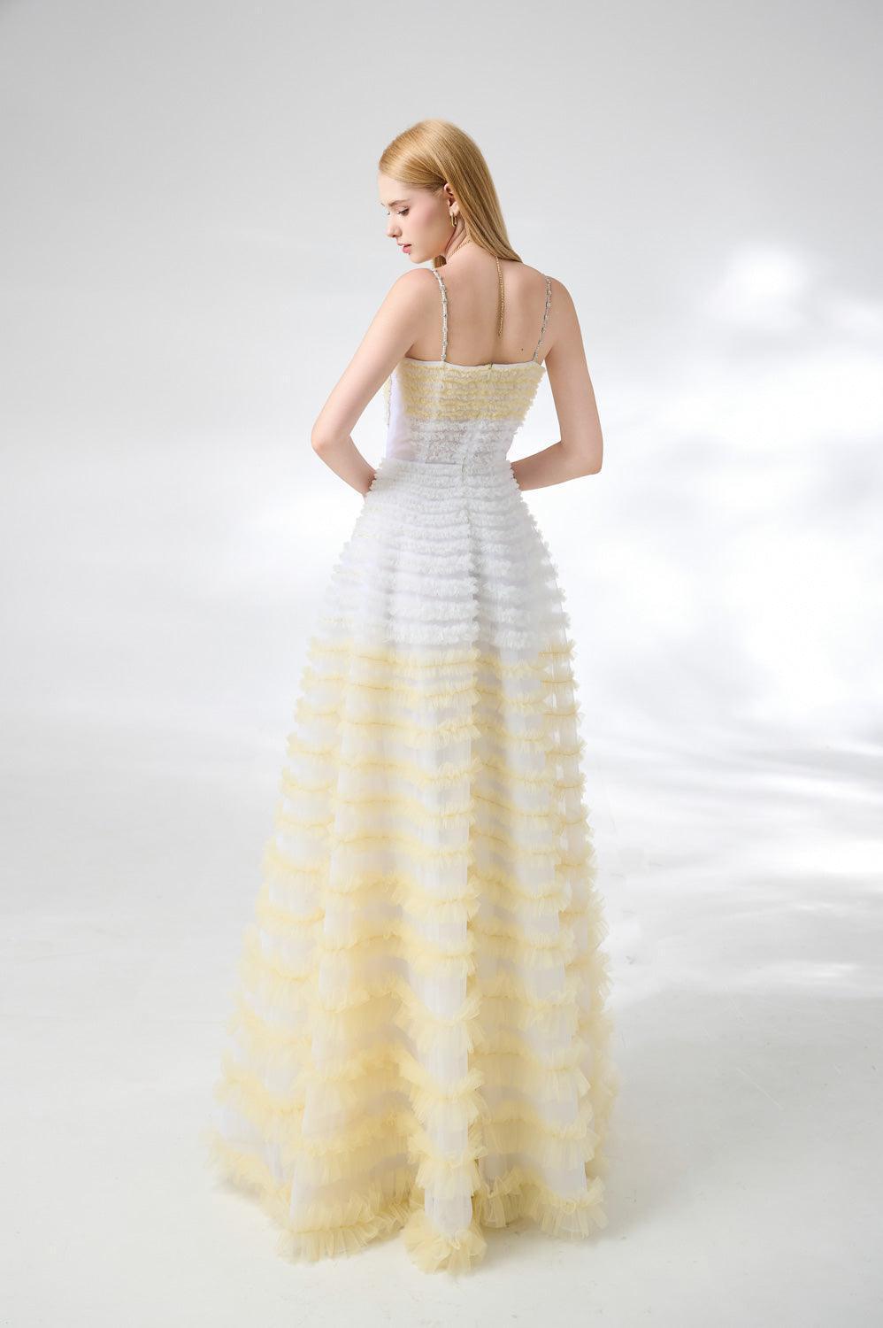 Steele Ball Gown Ruffle Trim Organza Floor Length Dress - MEAN BLVD