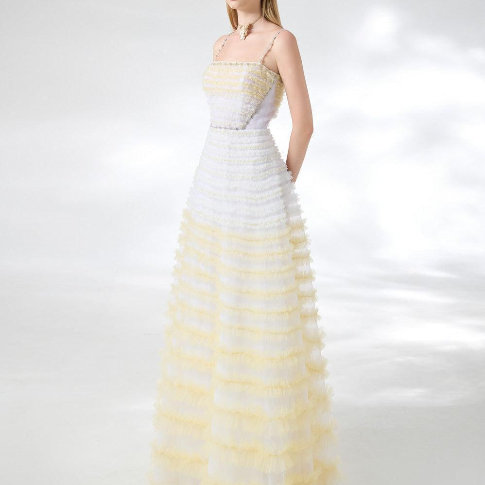Steele Ball Gown Ruffle Trim Organza Floor Length Dress - MEAN BLVD
