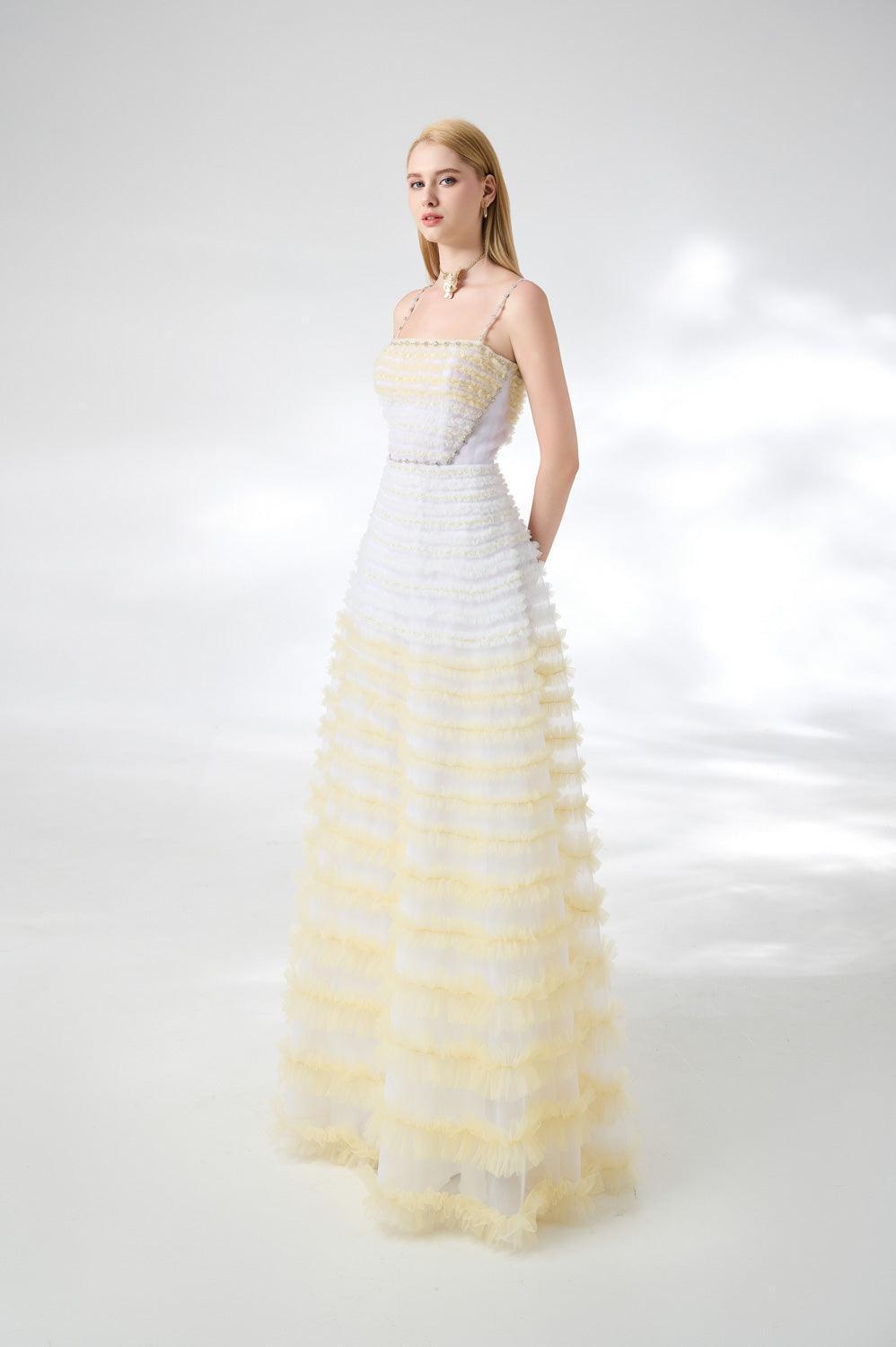 Steele Ball Gown Ruffle Trim Organza Floor Length Dress - MEAN BLVD