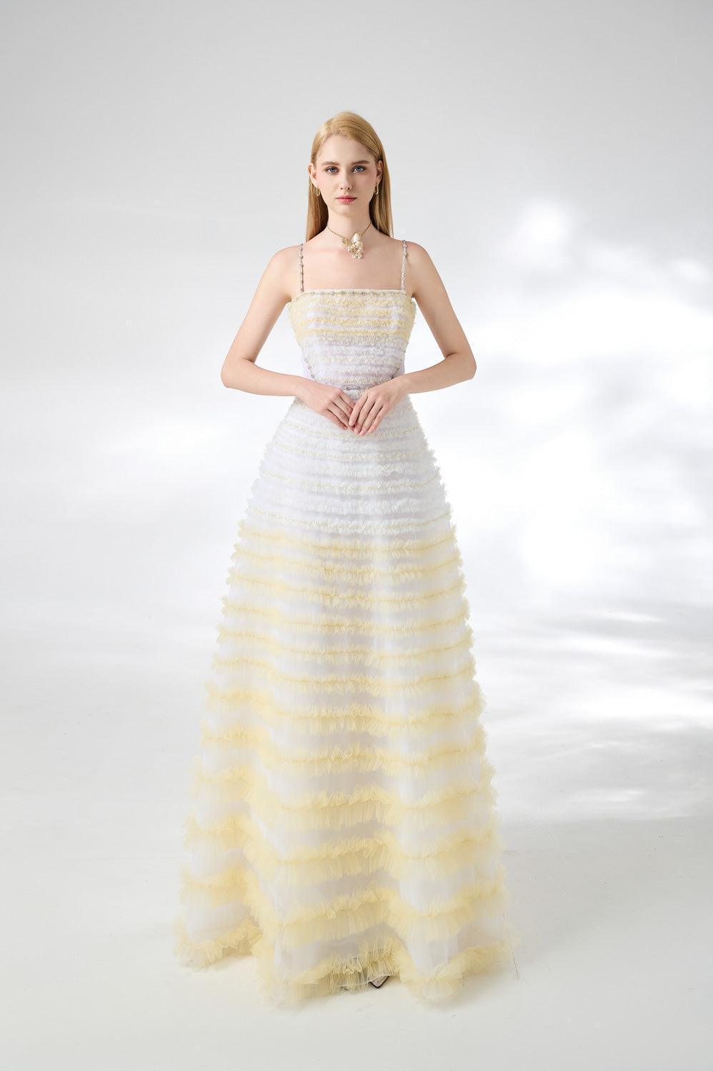 Steele Ball Gown Ruffle Trim Organza Floor Length Dress - MEAN BLVD