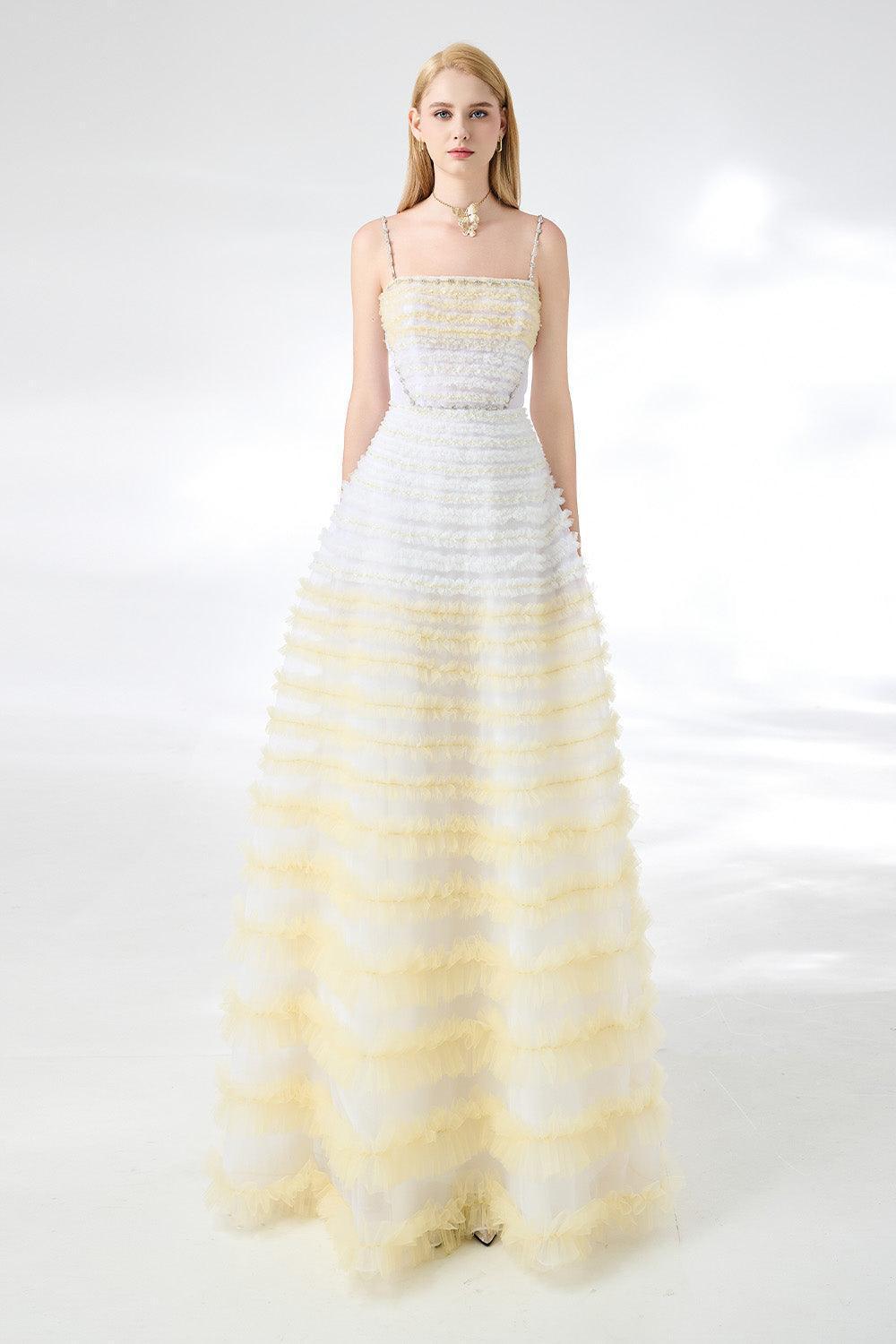 Steele Ball Gown Ruffle Trim Organza Floor Length Dress - MEAN BLVD