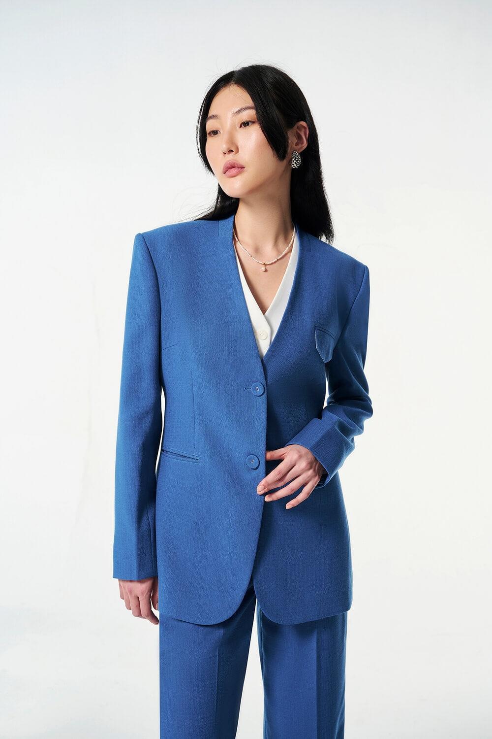 Strawy Straight Collarless Wool Cotton Blazer - MEAN BLVD