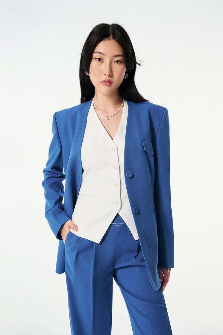 Strawy Straight Collarless Wool Cotton Blazer - MEAN BLVD