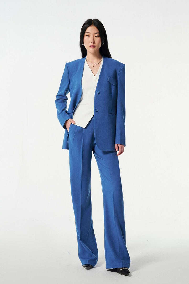 Strawy Straight Collarless Wool Cotton Blazer - MEAN BLVD