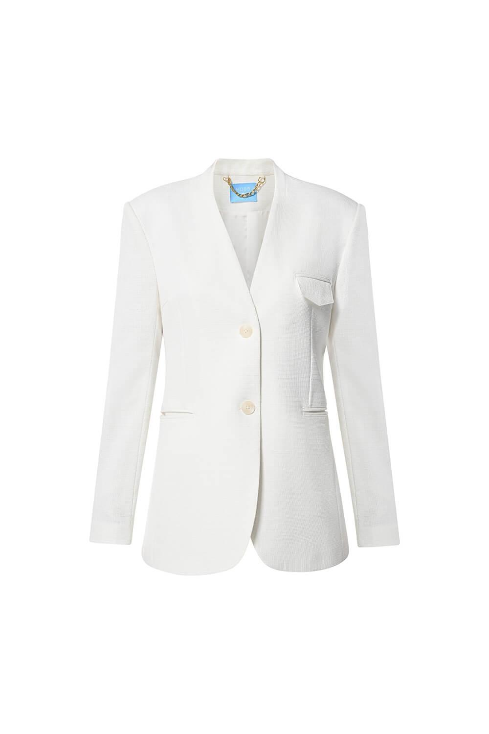 Strawy Straight Collarless Wool Cotton Blazer - MEAN BLVD
