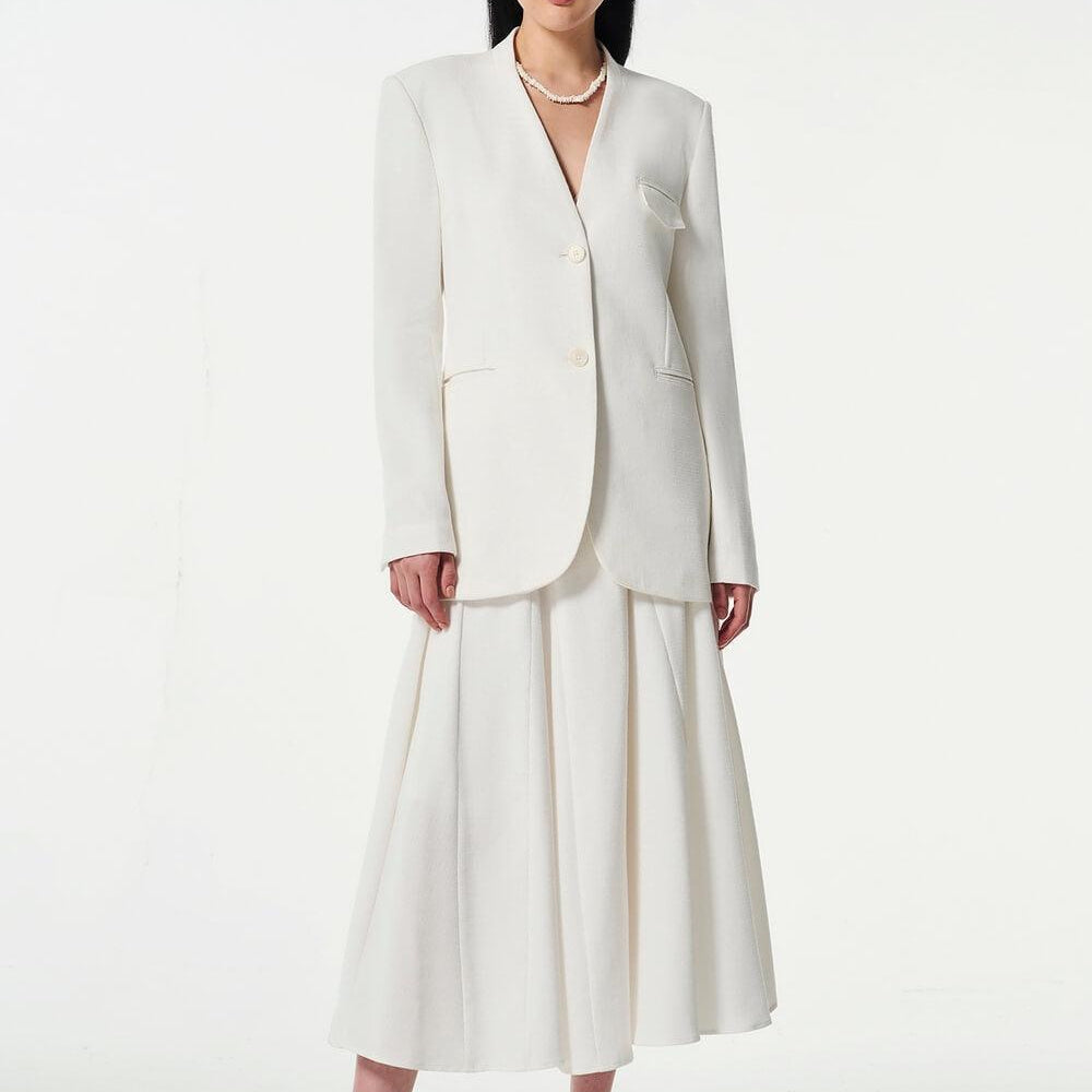 Strawy Straight Collarless Wool Cotton Blazer - MEAN BLVD