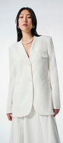 Strawy Straight Collarless Wool Cotton Blazer - MEAN BLVD