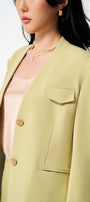 Strawy Straight Collarless Wool Cotton Blazer - MEAN BLVD