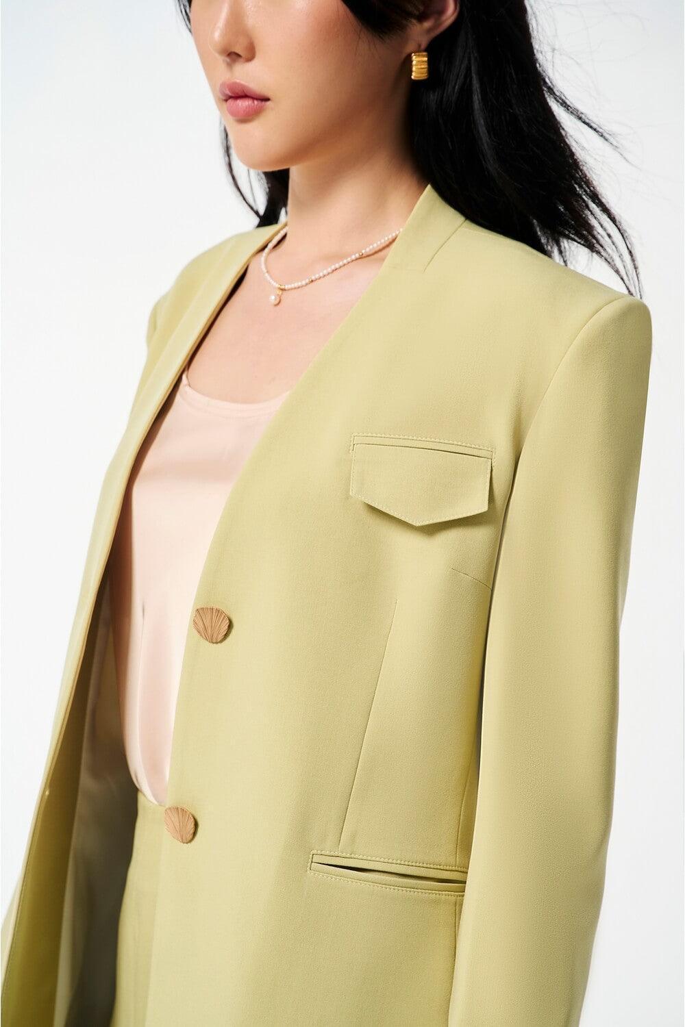 Strawy Straight Collarless Wool Cotton Blazer - MEAN BLVD