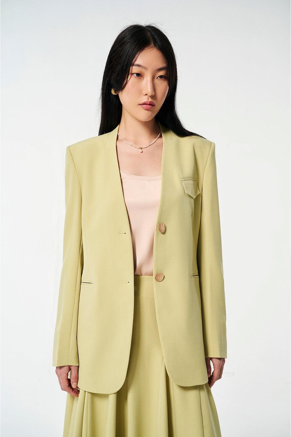 Strawy Straight Collarless Wool Cotton Blazer - MEAN BLVD